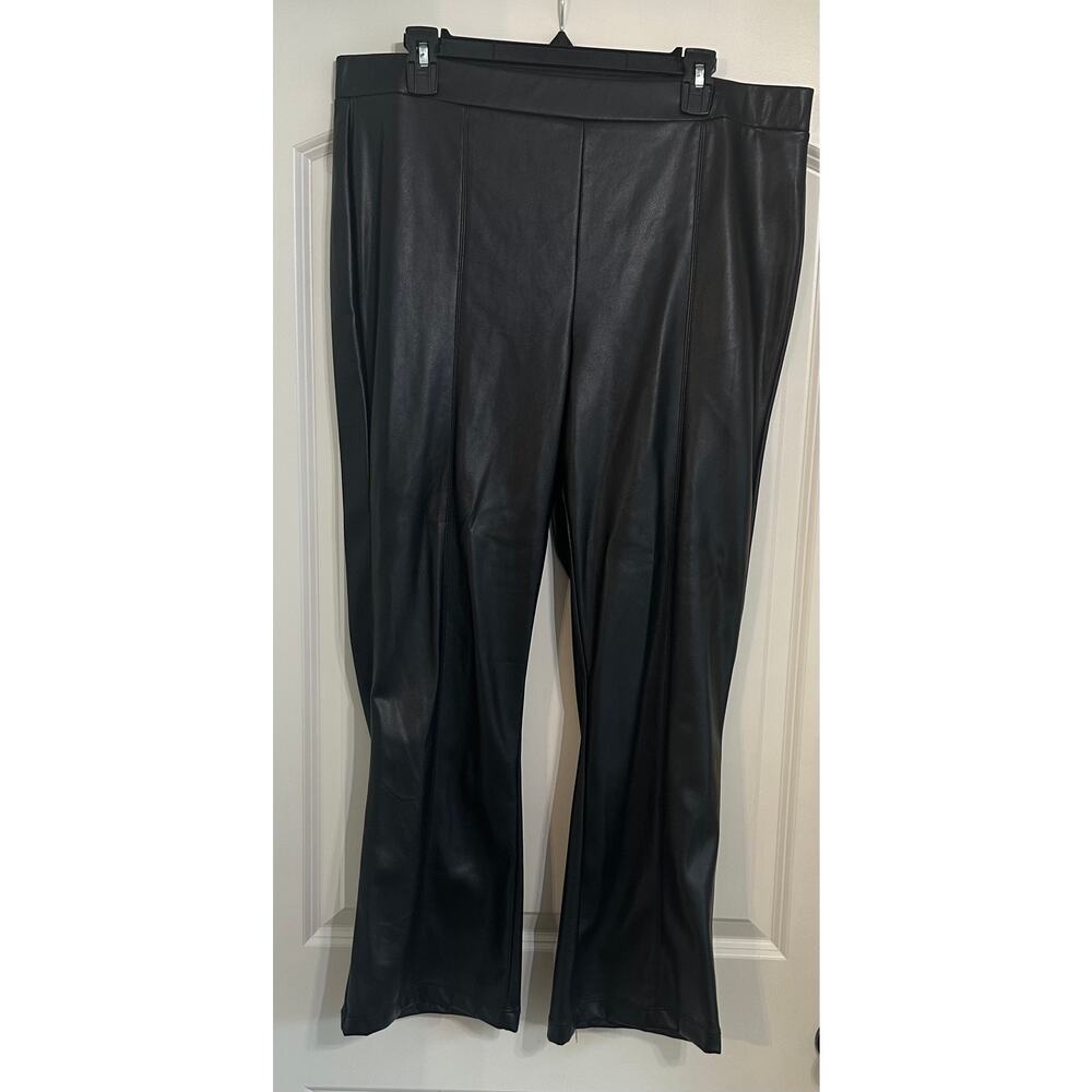 Cupio  XL Black Faux Leather Wide Leg Ankle Pants Elastic Waist NWT